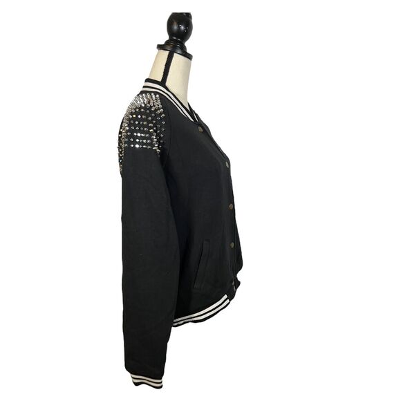 Victoria Secret Pink Varsity Jacket Women Medium Bomber STUDS Bling Snap Jacket - Picture 3 of 8